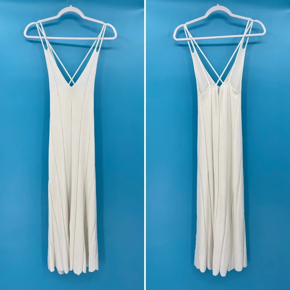 SANDRO White Bluan Knit Midi Dress - Picture 2 of 10